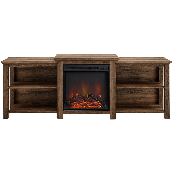 Walker Edison Electric Fireplaces Walker Edison 70" Rustic Oak Tiered Wood Fireplace TV Stand with Open Shelves