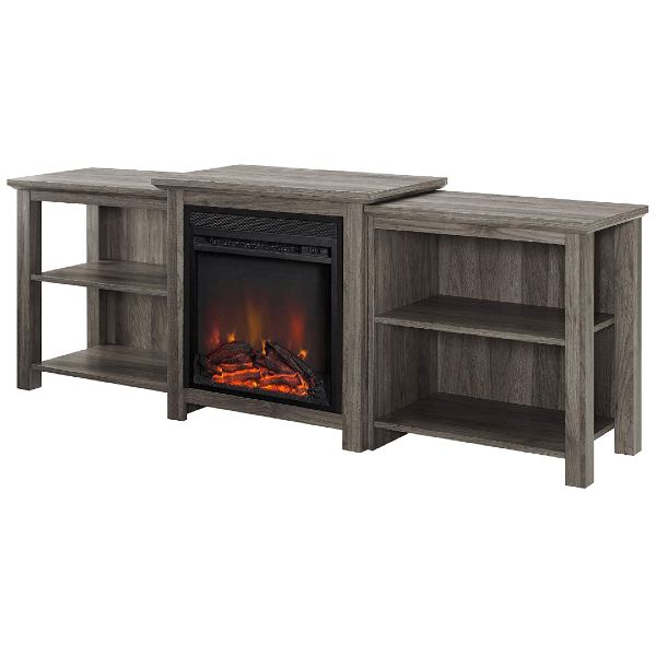 Walker Edison Electric Fireplaces Walker Edison 70" Slate Grey Tiered Wood Fireplace TV Stand with Open Shelves