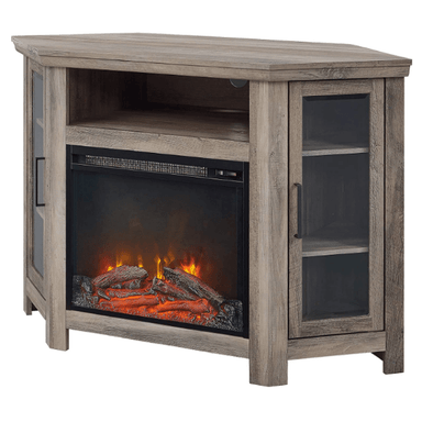 Walker Edison Electric Fireplaces Walker Edison Alcott Classic 48" Grey Wash Glass Door Electric Fireplace Corner TV Stand
