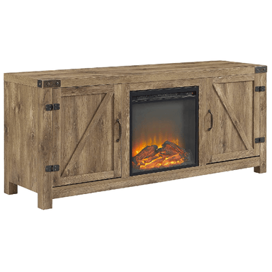 Walker Edison Electric Fireplaces Walker Edison Farmhouse 58" Barnwood Barn Door Wood Electric Fireplace TV Stand