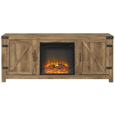 Walker Edison Electric Fireplaces Walker Edison Farmhouse 58" Barnwood Barn Door Wood Electric Fireplace TV Stand