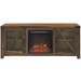 Walker Edison Electric Fireplaces Walker Edison Farmhouse 58" Rustic Oak Barn Door Wood and Glass Fireplace TV Stand