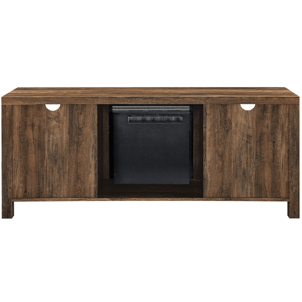 Walker Edison Electric Fireplaces Walker Edison Farmhouse 58" Rustic Oak Barn Door Wood and Glass Fireplace TV Stand