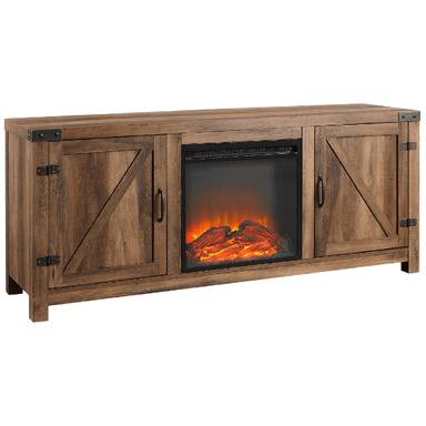 Walker Edison Electric Fireplaces Walker Edison Georgetown 58" Rustic Oak Double Barn Door Electric Fireplace TV Stand