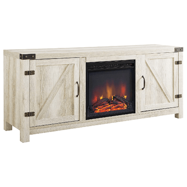 Walker Edison Electric Fireplaces Walker Edison Georgetown 58" White Oak Double Barn Door Electric Fireplace TV Stand