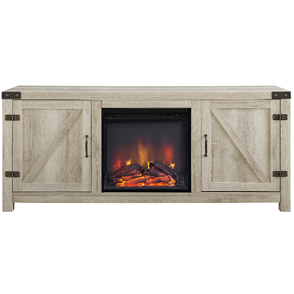 Walker Edison Electric Fireplaces Walker Edison Georgetown 58" White Oak Double Barn Door Electric Fireplace TV Stand