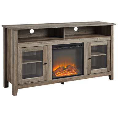 Walker Edison Electric Fireplaces Walker Edison Glenwood 58" Grey Wash Rustic Glass Door Highboy Fireplace TV Stand