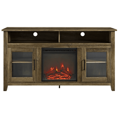 Walker Edison Electric Fireplaces Walker Edison Glenwood 58" Rustic Oak Farmhouse Glass Door Highboy Fireplace TV Stand