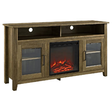 Walker Edison Electric Fireplaces Walker Edison Glenwood 58" Rustic Oak Farmhouse Glass Door Highboy Fireplace TV Stand