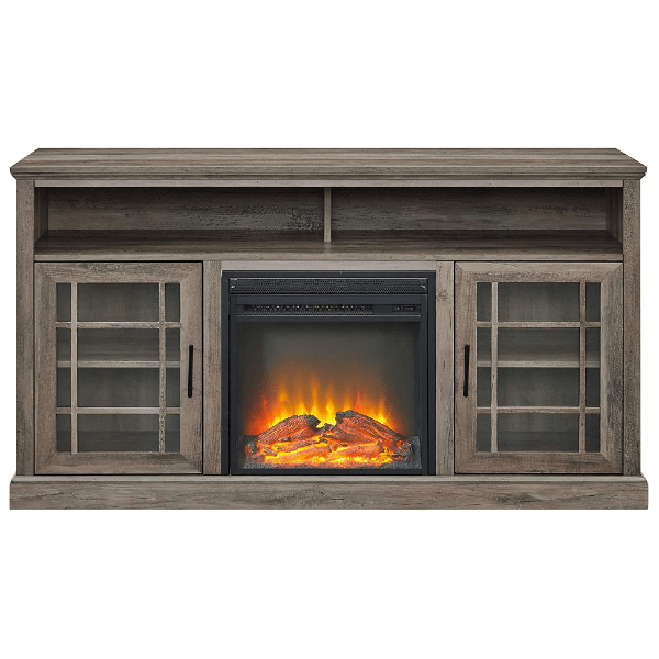 Walker Edison Electric Fireplaces Walker Edison Hoxton Classic 58" Grey Wash 2 Glass Door Electric Fireplace Stand