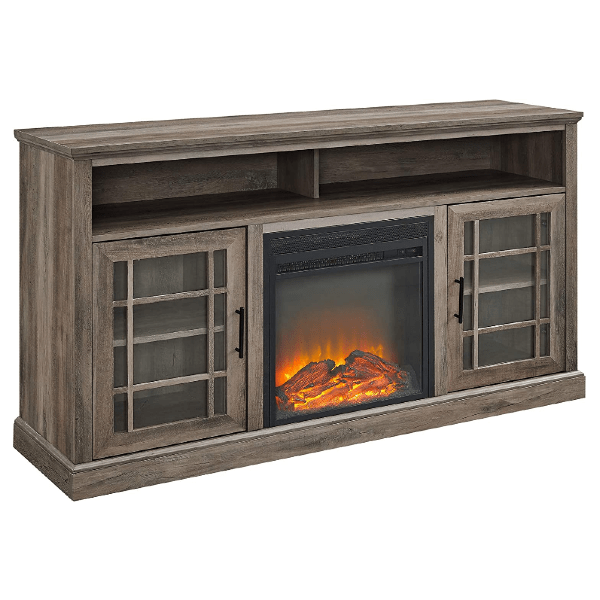 Walker Edison Electric Fireplaces Walker Edison Hoxton Classic 58" Grey Wash 2 Glass Door Electric Fireplace Stand