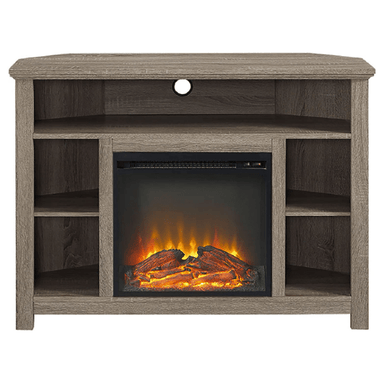 Walker Edison Electric Fireplaces Walker Edison Woodcroft Classic 44" Driftwood Electric Fireplace Corner TV Stand