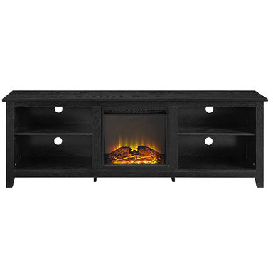 Walker Edison Electric Fireplaces Walker Edison Wren Classic 70" Black 4 Cubby Electric Fireplace TV Stand