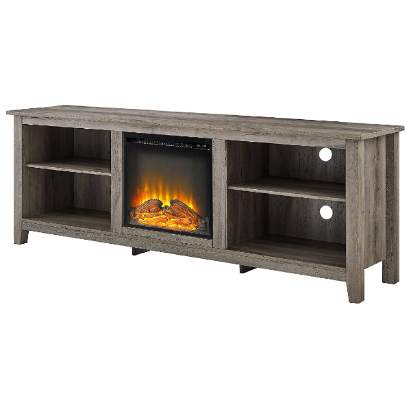 Walker Edison Electric Fireplaces Walker Edison Wren Classic 70" Grey Wash 4 Cubby Electric Fireplace Stand