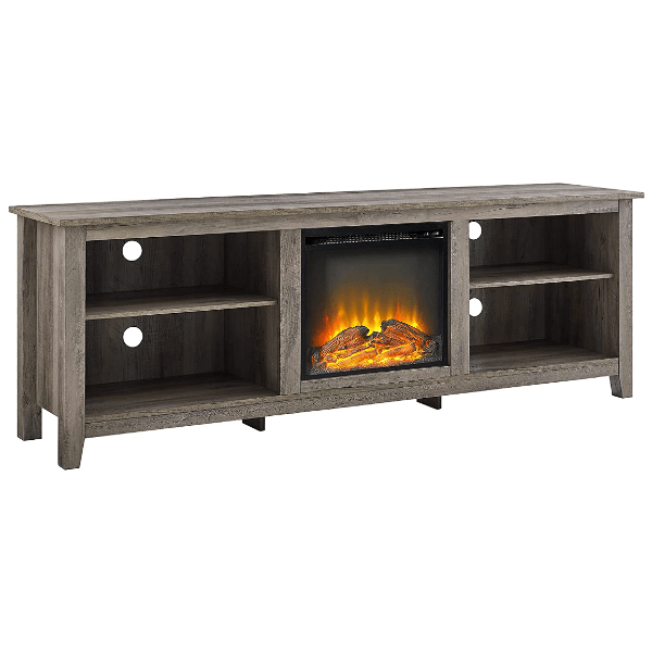 Walker Edison Electric Fireplaces Walker Edison Wren Classic 70" Grey Wash 4 Cubby Electric Fireplace Stand