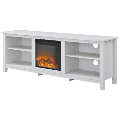 Walker Edison Electric Fireplaces Walker Edison Wren Classic 70" White 4 Cubby Electric Fireplace TV Stand