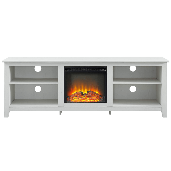 Walker Edison Electric Fireplaces Walker Edison Wren Classic 70" White 4 Cubby Electric Fireplace TV Stand